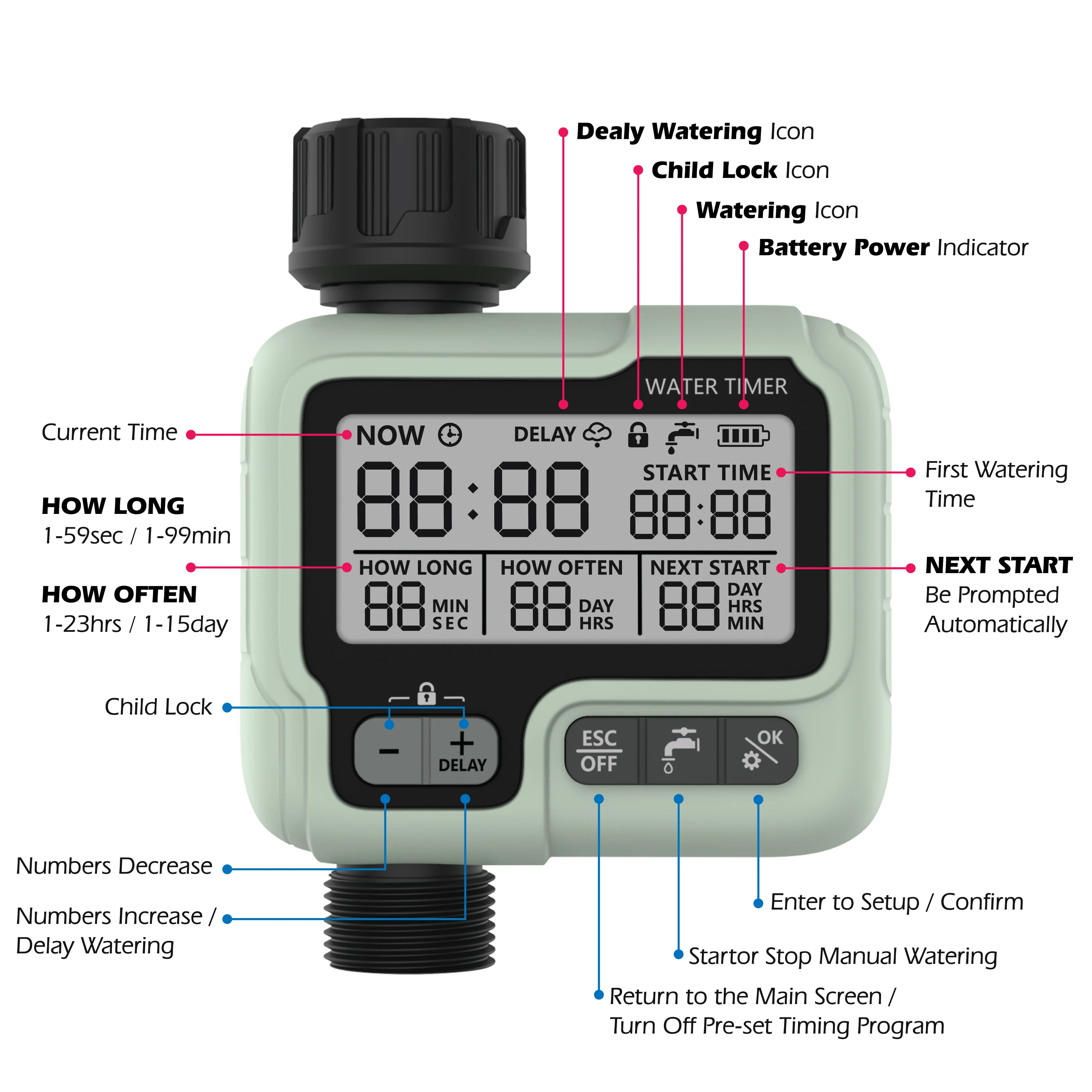 Hose Water Tap Timer Garden Irrigation System Controller Watering Computer Waterproof