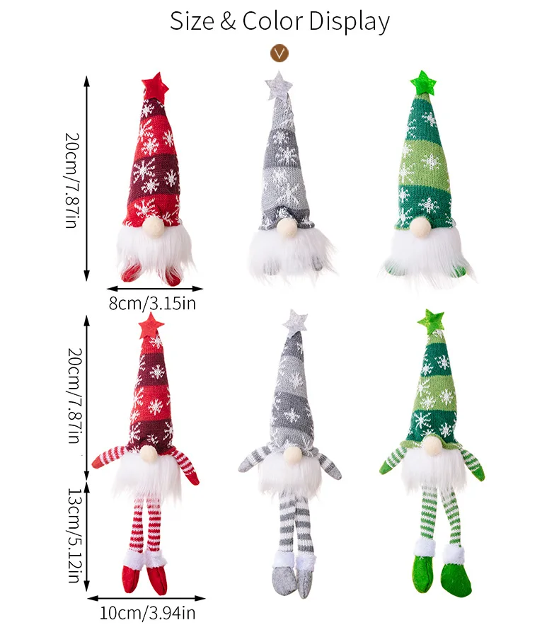 Christmas decoration faceless doll forest old man snowflake knitted hat with light Rudolph hanging leg goblin doll