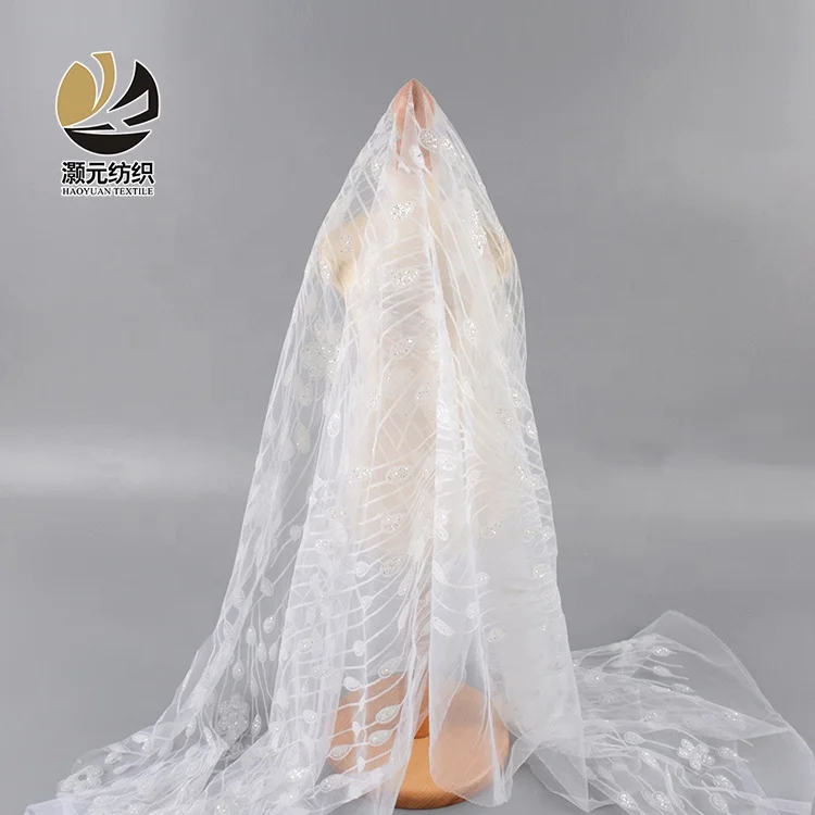 100% polyester fancy design silver glitter wedding white sequin tulle mesh fabric