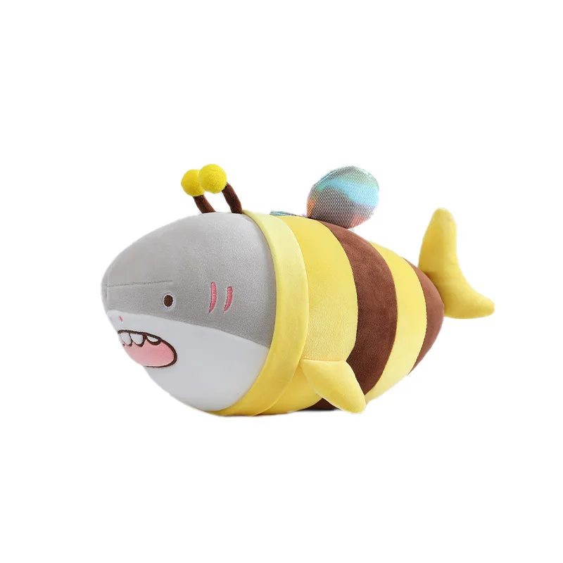 Cartoon shark doll plush toy harmonic Terrier shark bee doll cuddle on the cushion bed in the living room Waist support gift