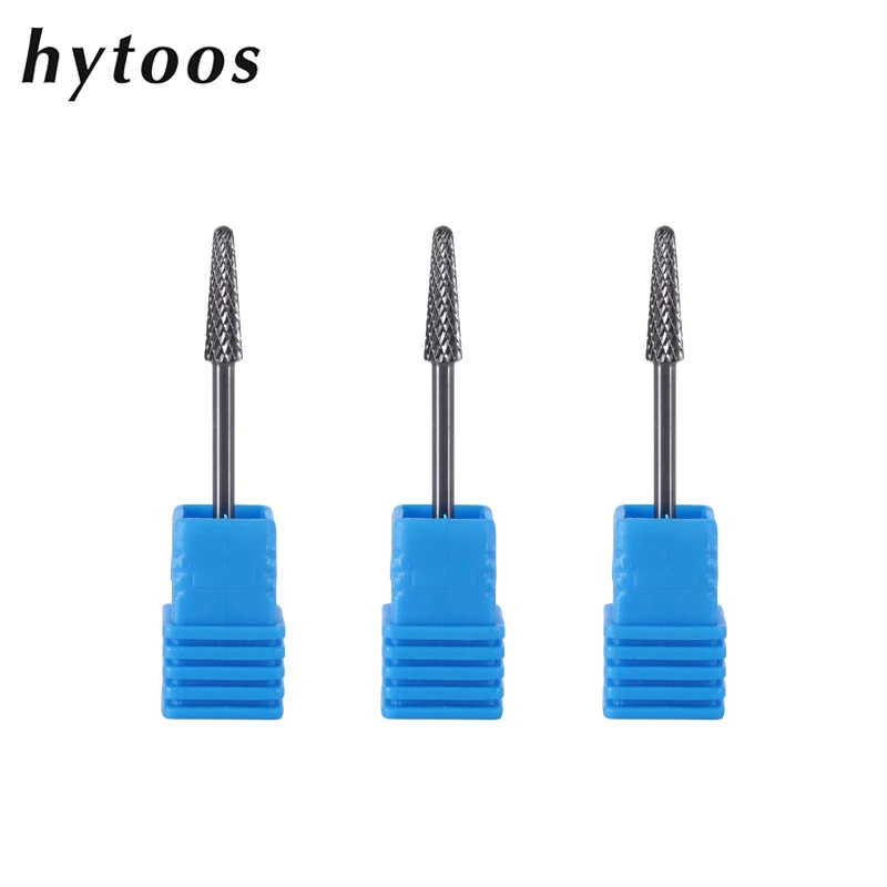 HYTOOS Cone Carbide Nail Drill Bits 3/32 Electric Cuticle Clean Burr Remove Gel Tool Nail Manicure Bit Drills Accessories