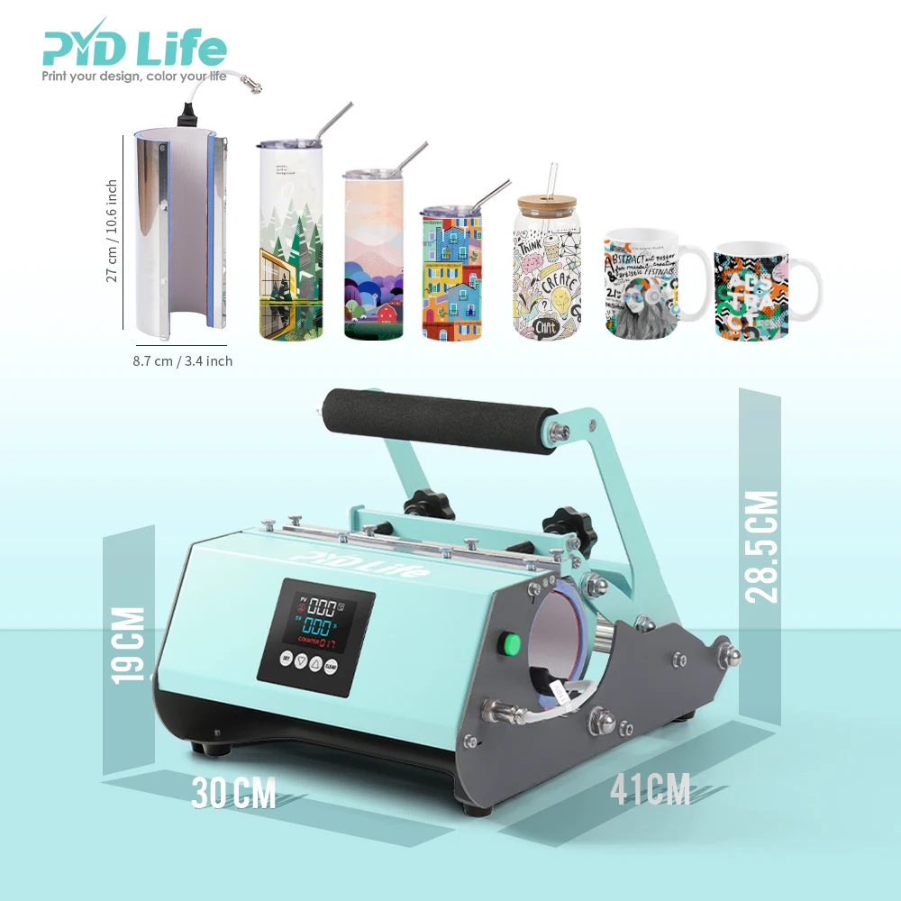 2022 PYD Life Wholesale Blue Pink 20oz 30oz Water Bottle Sublimation Skinny Tumbler Mug Heat Press Machine