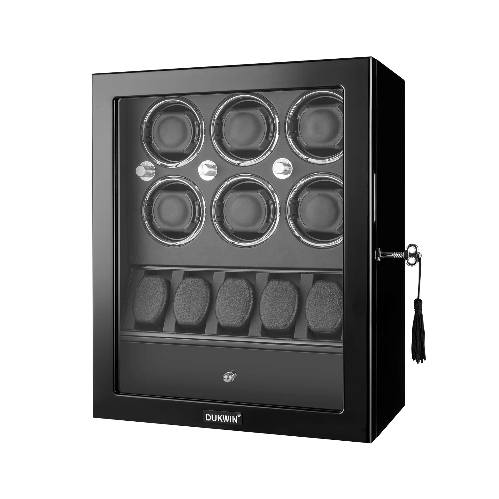 Custom Logo Wooden Luxury Gyro Mabuchi Motor Led 3 in 1 6+5 Slots Automatic Watch Winder Drawer Extract Storage