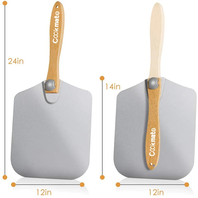 Алюминиевая металлическая Пицца со складной деревянной ручкой для удобного хранения, весло для пиццы 12 дюймов x 14 дюймов