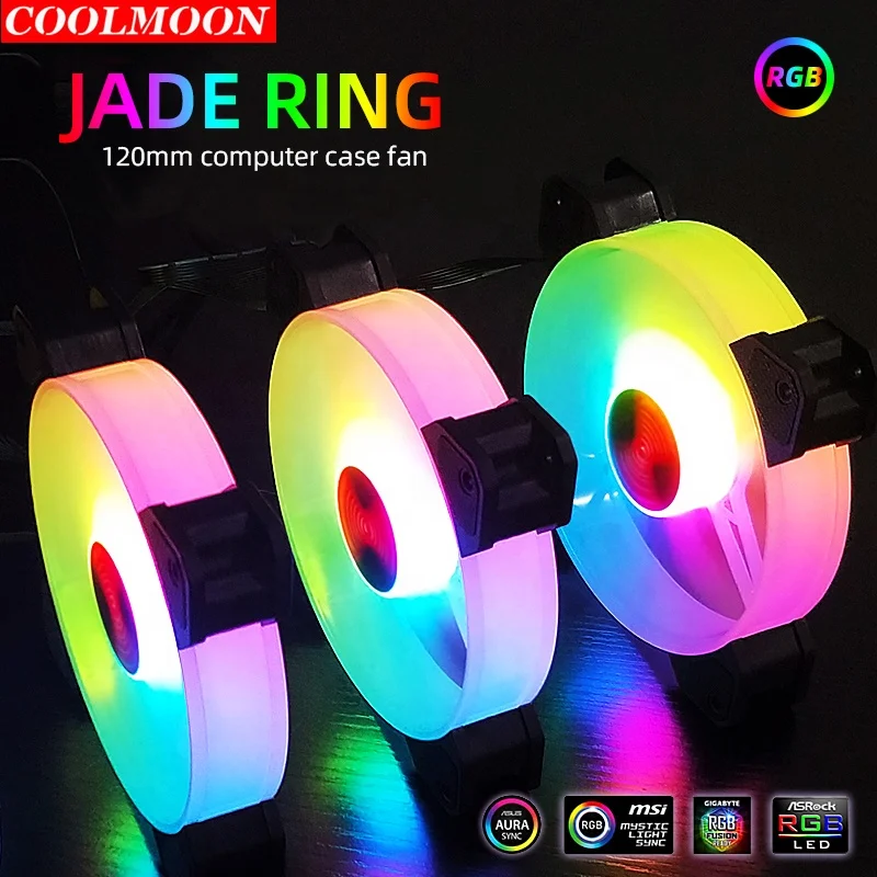 Кулер Coolmoon с нефритовым кольцом 120 мм RGB, высококачественный кулер с пультом дистанционного управления RF, кулер для корпуса игрового компьютера