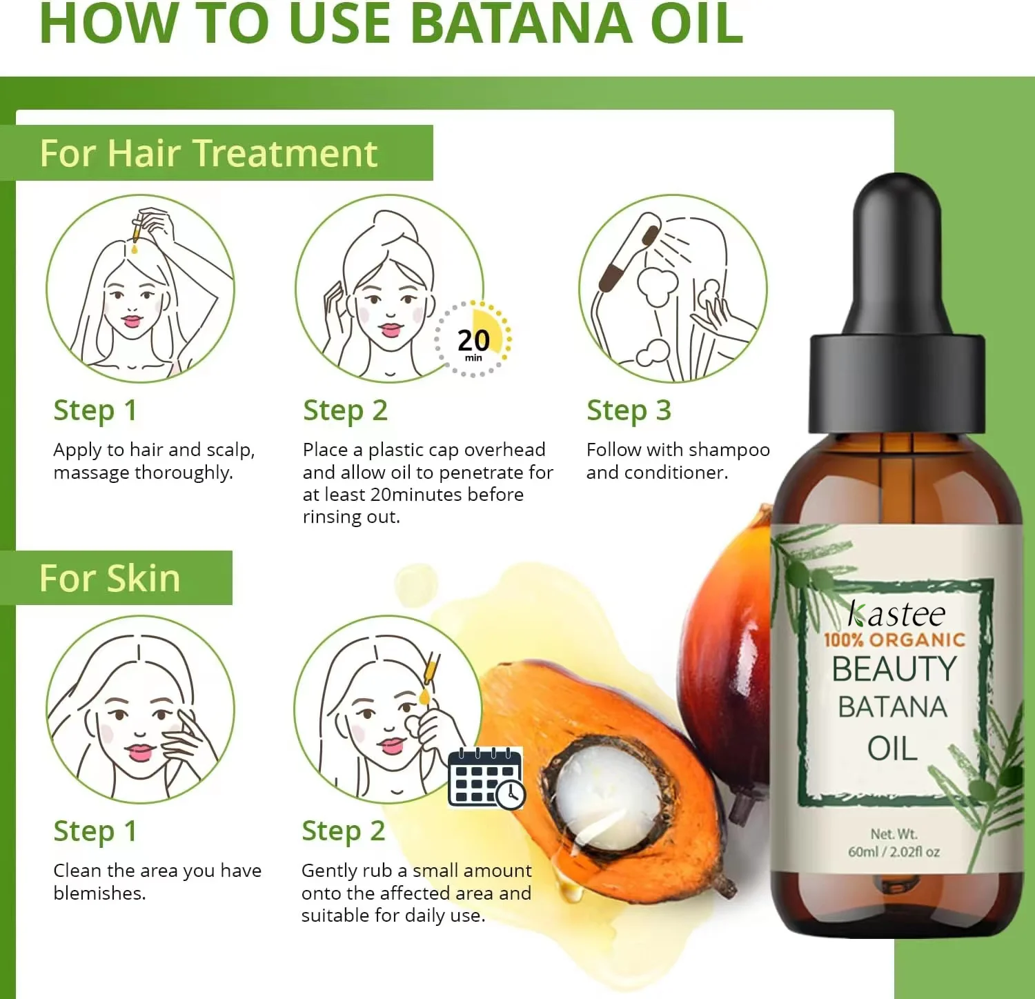 OEM 60ml private label 100% natural pure anti-hair loss hair growth Batana oil