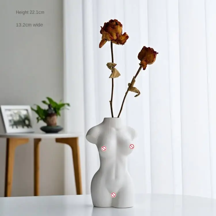 Creative Luxury  Tall Ceramic White And Black Flower Vase Porcelain Female Body Design Vase For Home Decoration