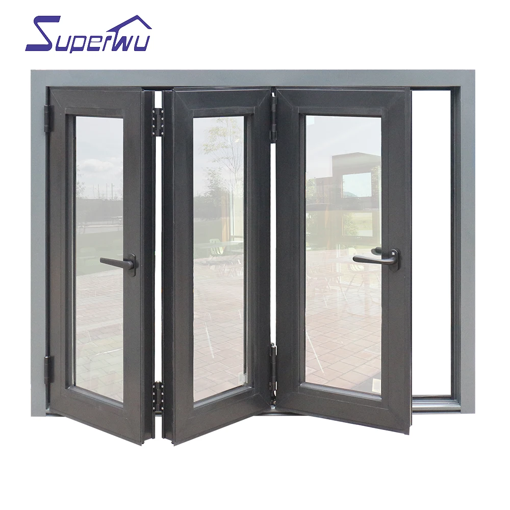 Decorative Door Gate Powder Coating Horizontal Aluminum Bi-Folding Double Glass Thermal Break Window For Home And Shopfront