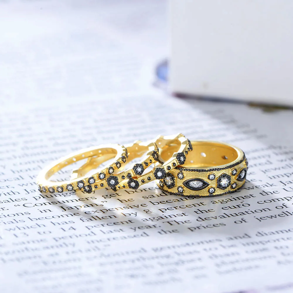 925 Sterling Silver Gold Medieval Italian Handmade Antique 4 Set Ring