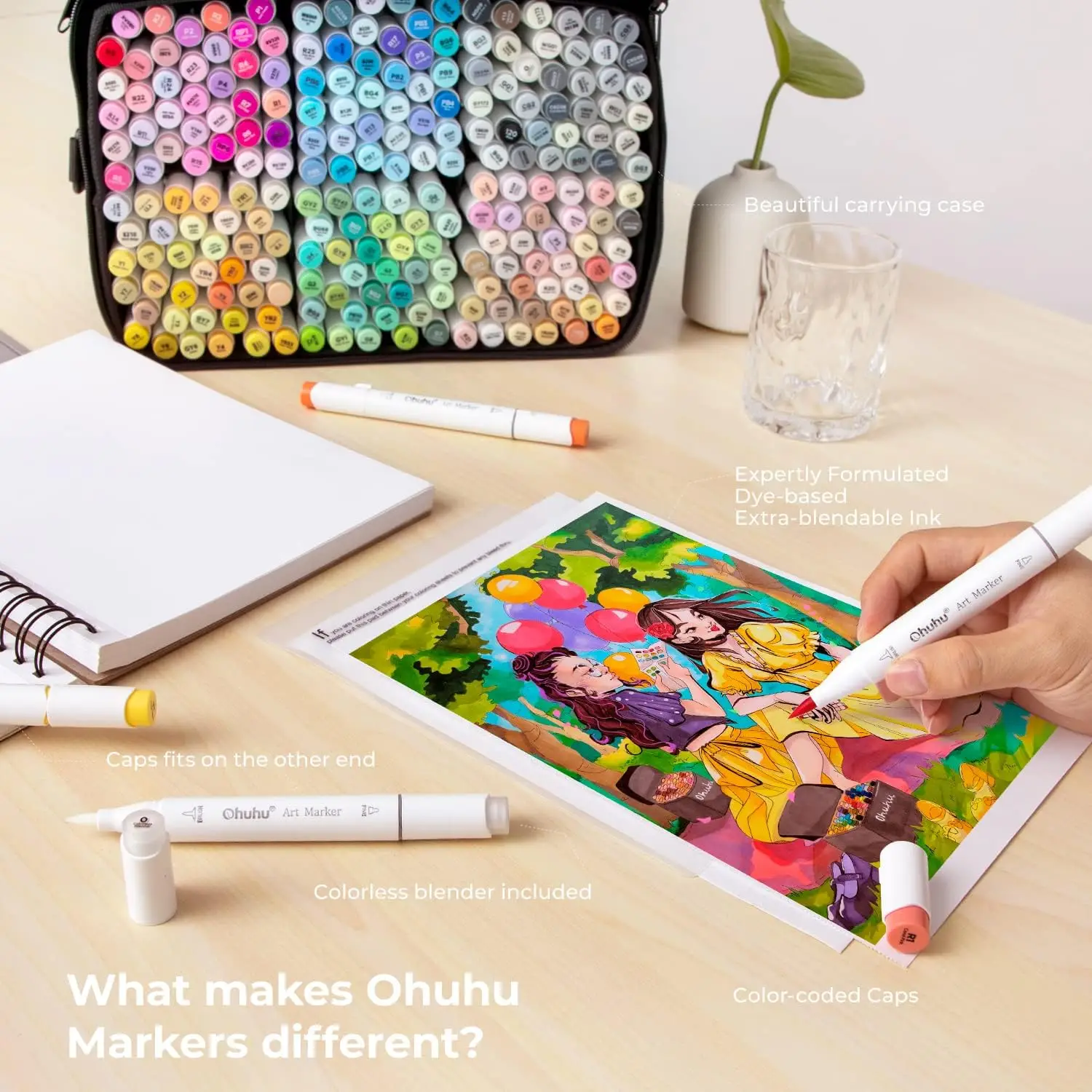 Ohuhu Honolulu 216+1 Colors Dual   Tips Alcohol  Art Markers, Brush & Chisel