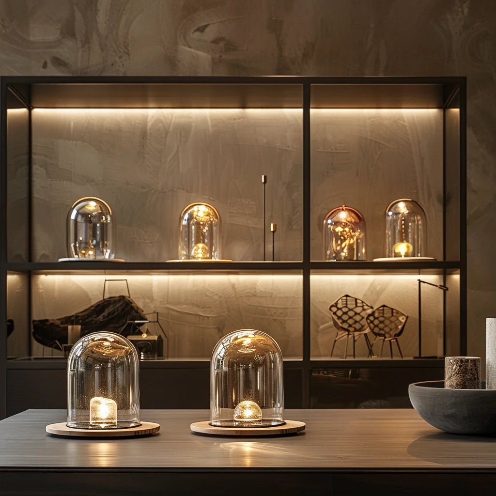 Hot Sell Flower Eternal Rose on the Luminous Display Borosilicate Glass Dome Cloche Candle Bell Jar with Wooden Base