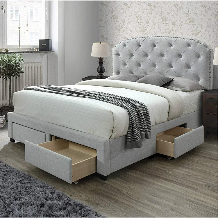 Tufted Upholstered Panel Storage Bed Fabric bed/Free Sample Fabric Headboard Queen Double Upholstery Bedroom