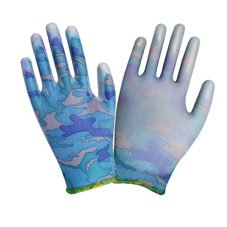 House Hold And Garden Work Gloves SE PG311 Classic Camouflage Printing Polyester Pu Coated Safety Gloves