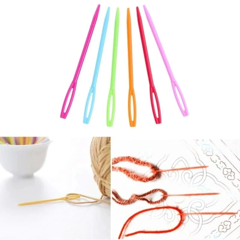 6pcs  Plastic&Steel Yarn Knitting Needles Large-Eye Needles DIY Sweater Weaving Tools Handmade Embroidery Needle Knit Tools