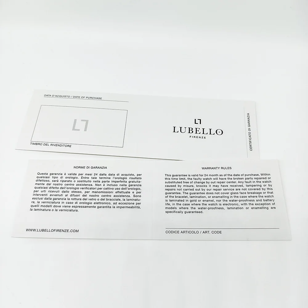 Hot Selling Product Quality Guarantee Customized International Warranty Cards