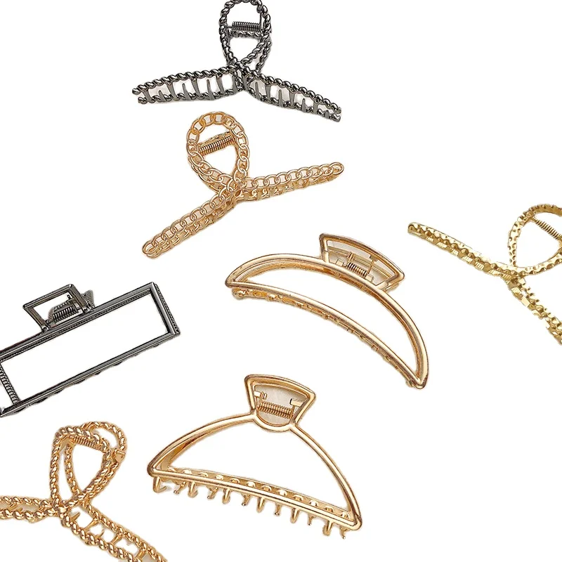 2022 New Women Elegant Gold Silver Hollow Geometric Metal Hair Claw Vintage Hair Clips Headband Hairpin Fashion Hair Accessories