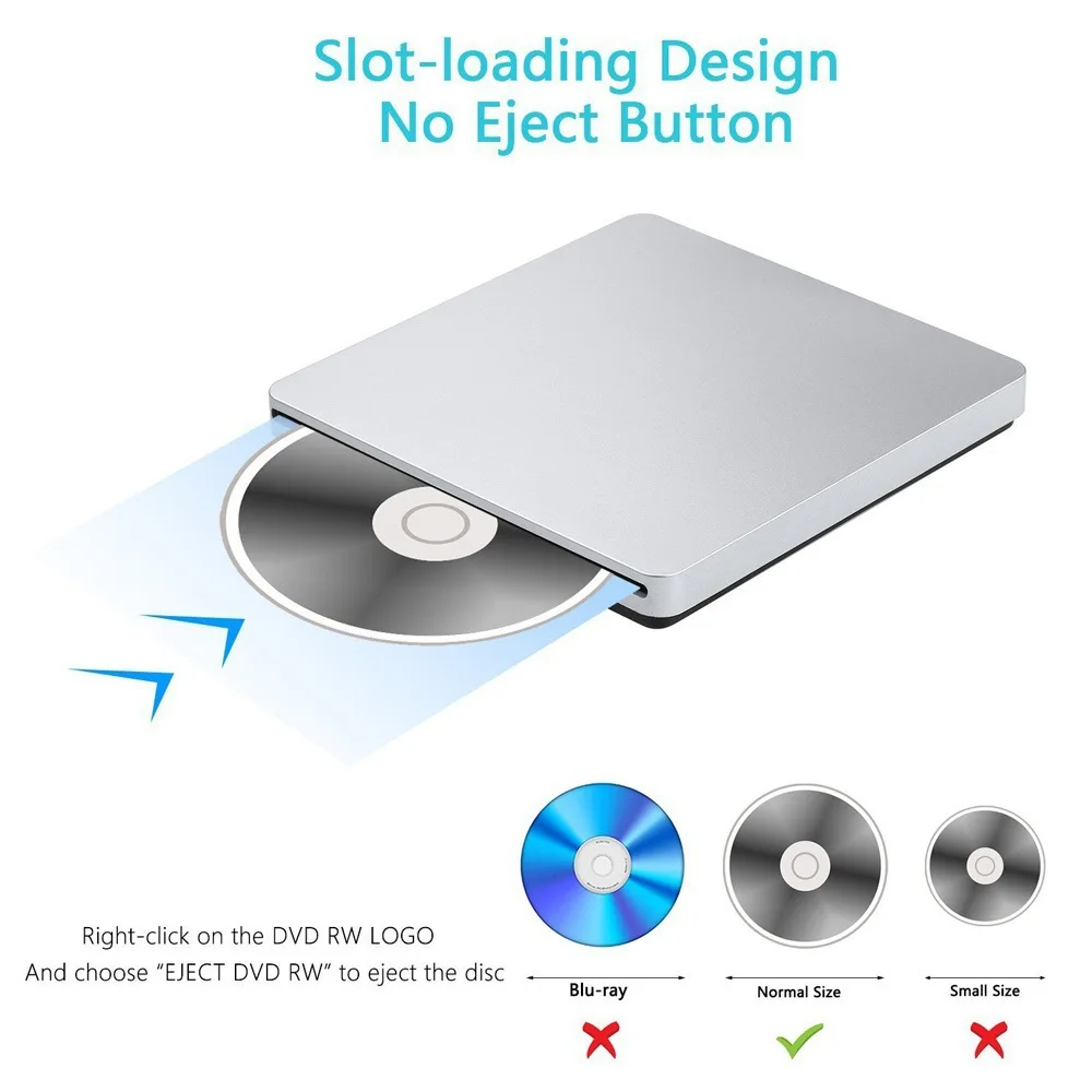 External DVD Burner Drive USB 3.0/Type-C Optical Drive Slim Slot-in CD/DVD+/-RW Burner Player USB C Superdrive for Mac/ Window