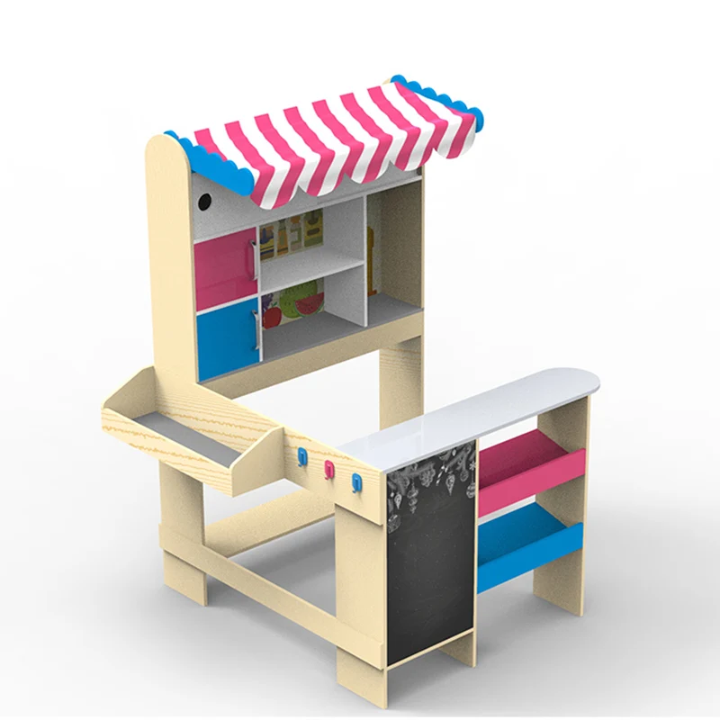 Pretend play supermarket cashier desk wooden toy cashier toy kids home supermarket toy
