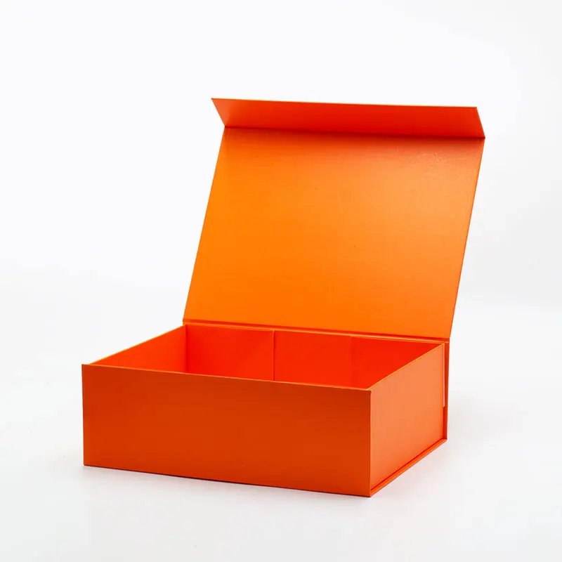 Luxury A4 deep size orange color handbag retail packaging box with magnetic lid