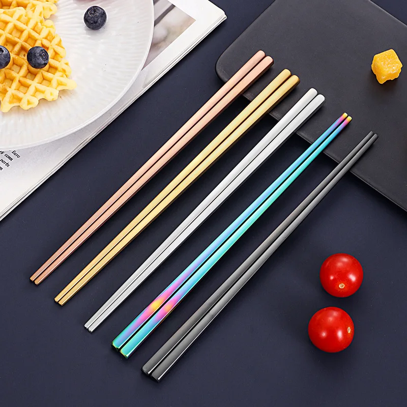 Custom stainless steel Square chopsticks korean colorful titanium chopsticks for wedding gift 23cm metal Traditional chopsticks