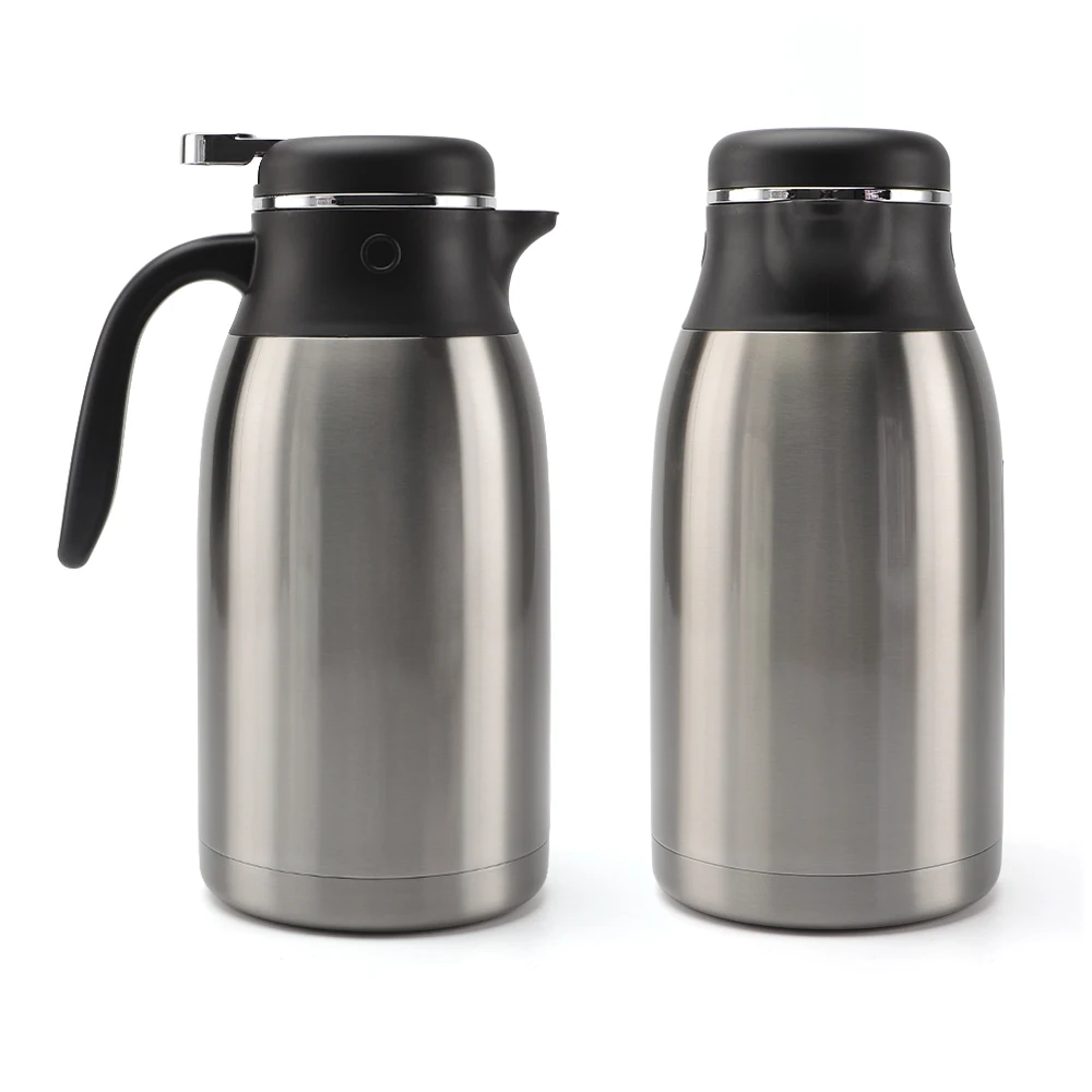 Custom Logo Silver 304 Stainless Steel Double Wall Coffee Pot, Anti-slip Portable Insulated Vacuum Tea Coffee Set