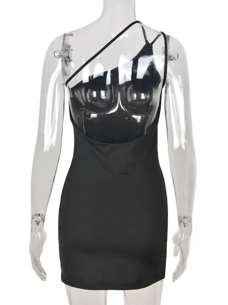 Sexy Slant Shoulder Sleeveless Bodycon Mini Dress Women Black Gothic Backless Vestidos 2022 Summer Harajuku Clothes