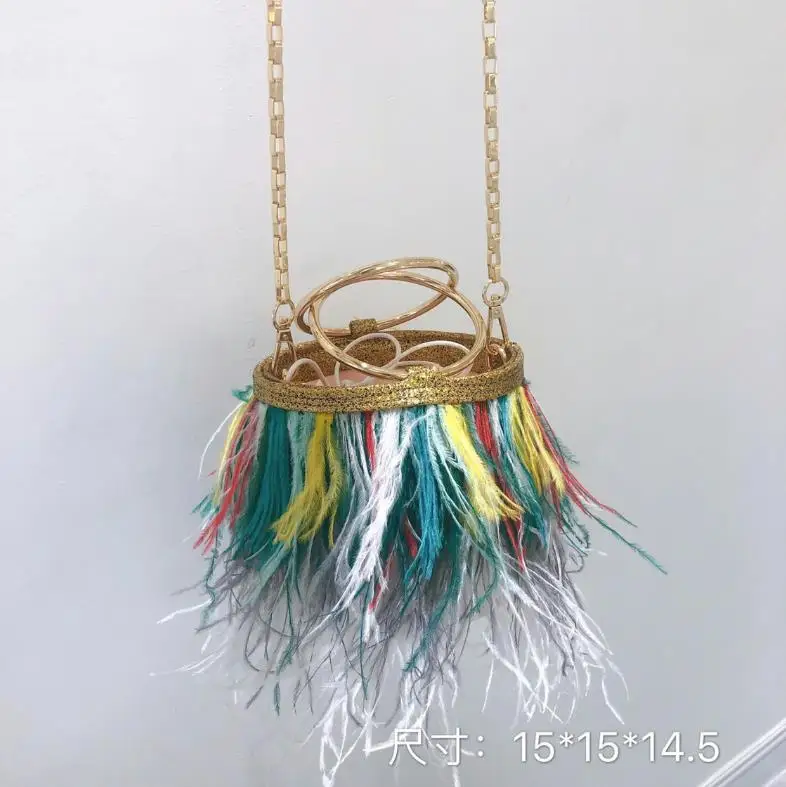 New design multi colors high quality fashion ostrich feather bag