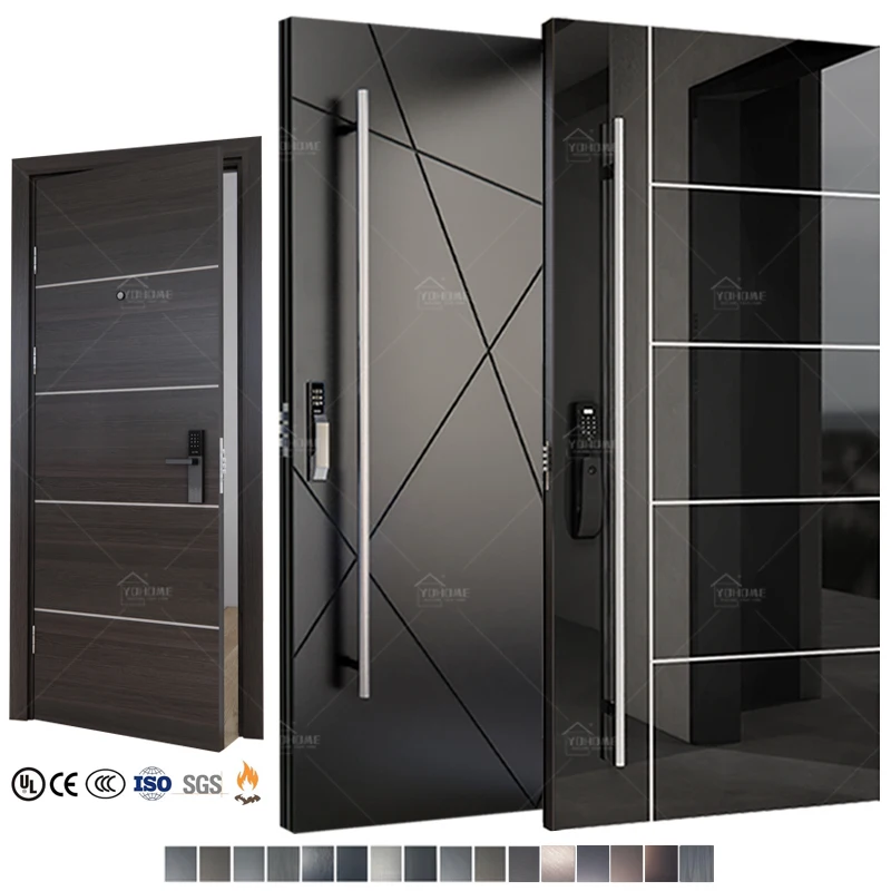 Yohome intertek certificate porte maison black pivot exterior doors for houses steel doors for home entrance metal house door