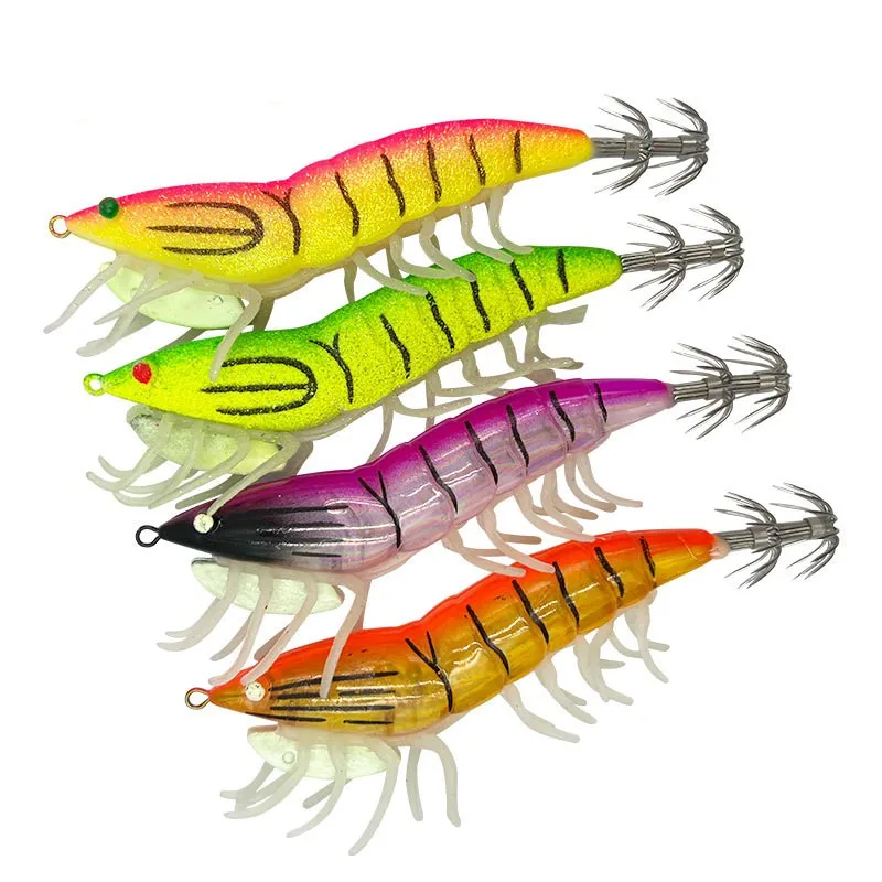 Hot Sale Lead Sinker Soft foot Octopus Bait Squid jig Hook Luminous Shrimp Squid Jig Hooks Soft Plastic Shrimp Squid Bait