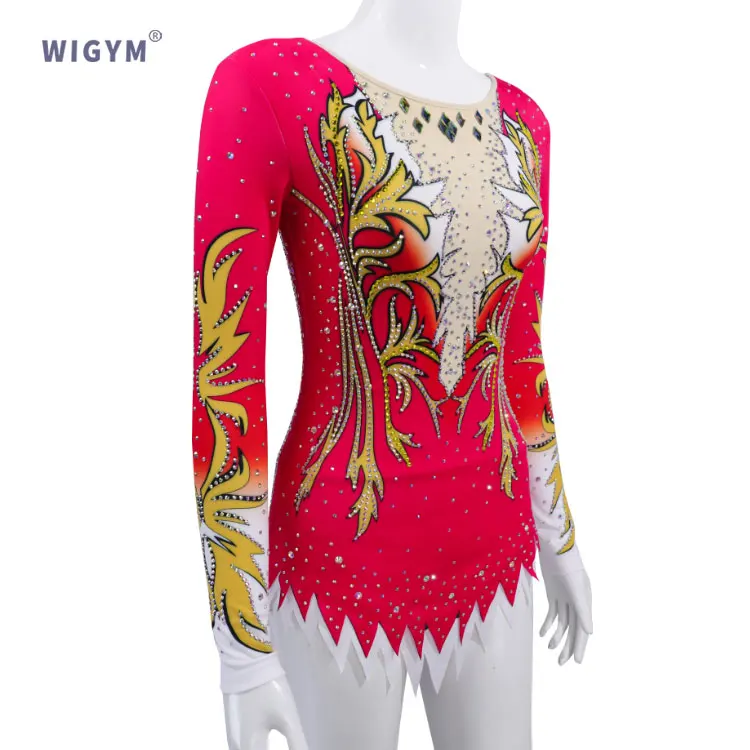 New Red Mysterious Long sleeved Gymnastics Leotards Customized Adult Competition Flash Fitness Tights