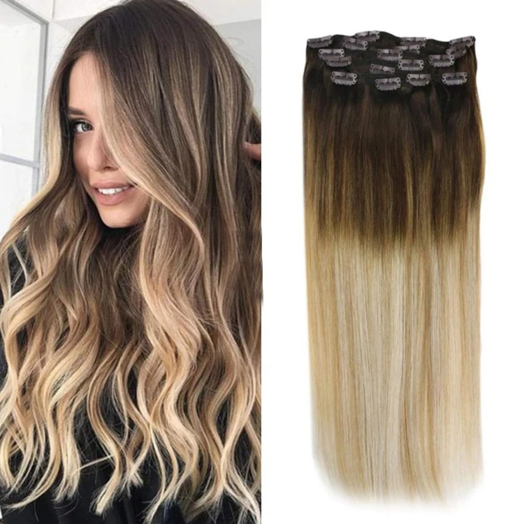 
100% Brazilian Human Hair Clip In Hair Extension For White Woman, Afro Hair Extension Clip In Remy 