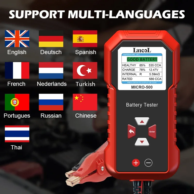 LansL Lancol MICRO-500 Universal LCD Display 12V 24V Car Battery Tester Automobile CCA Battery Analyzer Voltage Tester