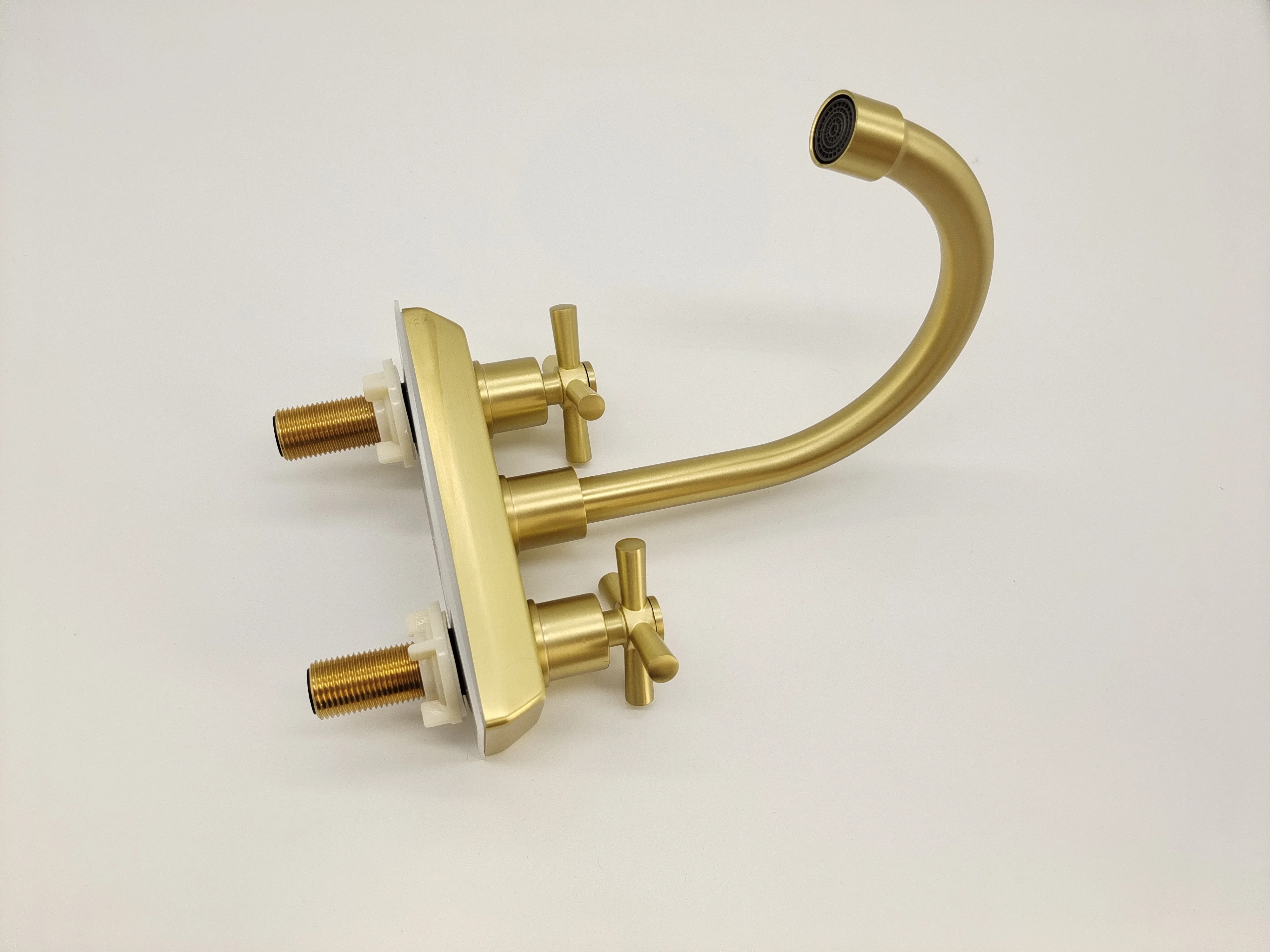 High Quality Economic Brushed Gold Four Inch Mixers Bridge Proboscis Basin Taps Kitchen Modern Contemporary Ceramic Kitchen Sink