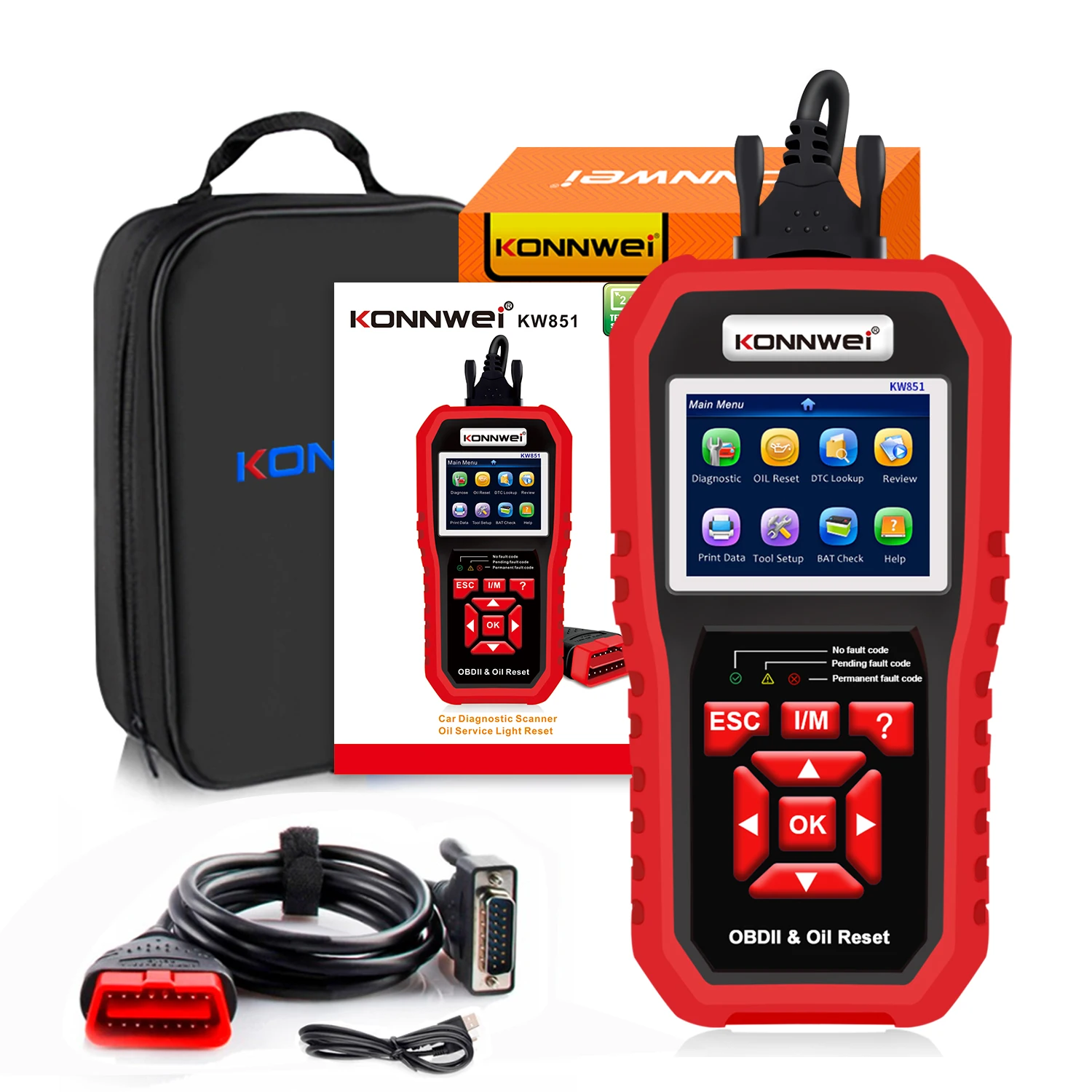 Konnwei OBD2 Diagnostic Vehicle Tool KW851 Car Oil Service Light Reset OBD2 Diagnosis Scanner KONNWEI Automotive Engine Analyzer