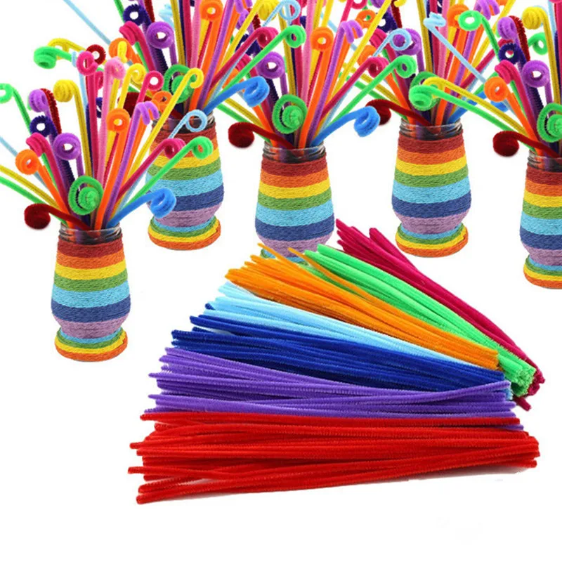 customized high quality colorful pipe cleaners 450pcs fluffy chunky craft pipe cleaners pink yellow DIY cartoon chenille stem