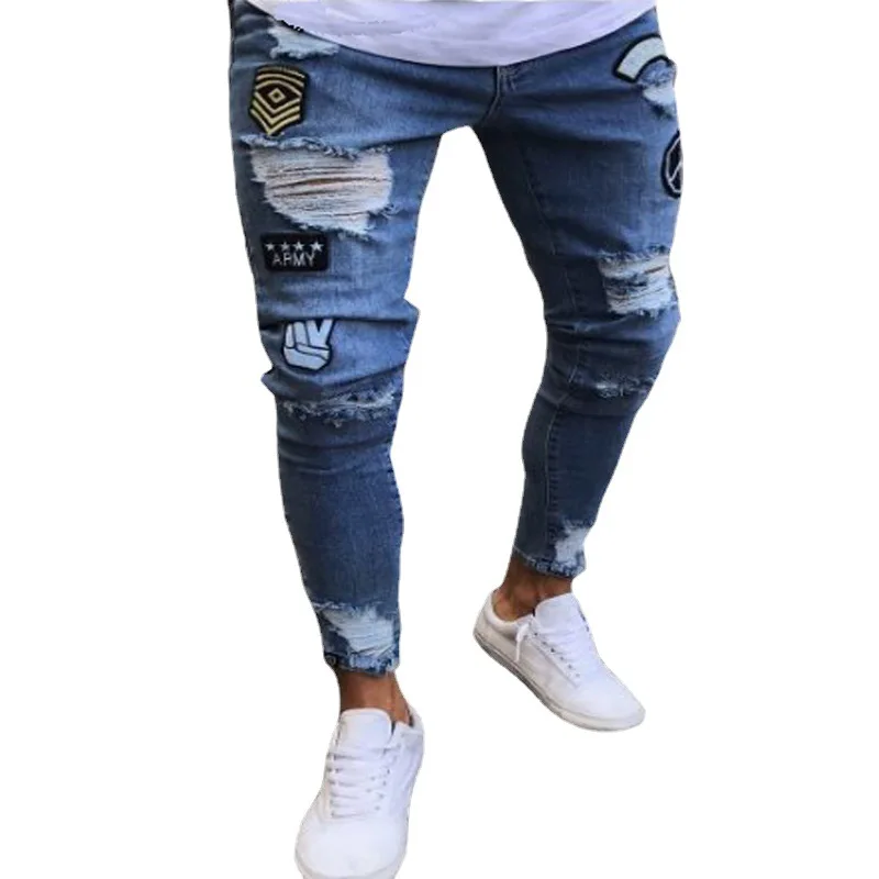 Xueyu, итальянский стиль, мужские потертые штаны с нашивками, обтягивающие байкерские белые джинсы, узкие брюки, мужские джинсы