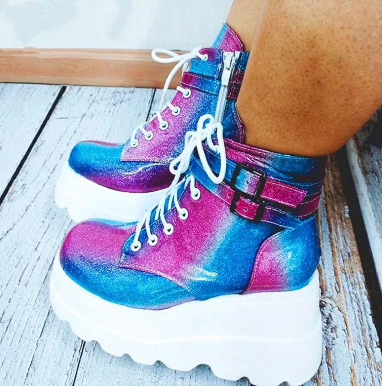 
New Arrivals Trendy Lace-up Side Zipper Wedge Short Boots Womens Casual Platform Shoes 35-43 