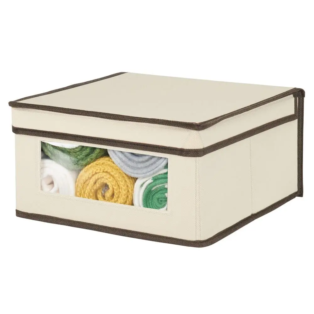 Foldable Linens Fabric Closet Blanket Bed Sheet Quilt Clothing Storage Bin Organizer Box With Clear Front Window Lid For Bedroom