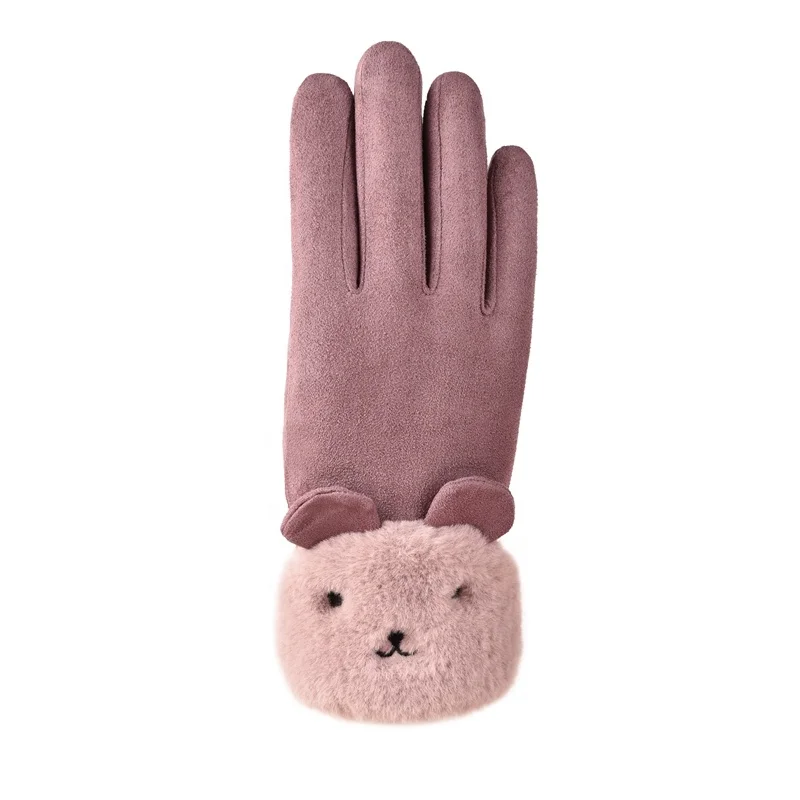 Необычные перчатки, индивидуальные перчатки, однотонные замшевые милые женские перчатки со смайликом