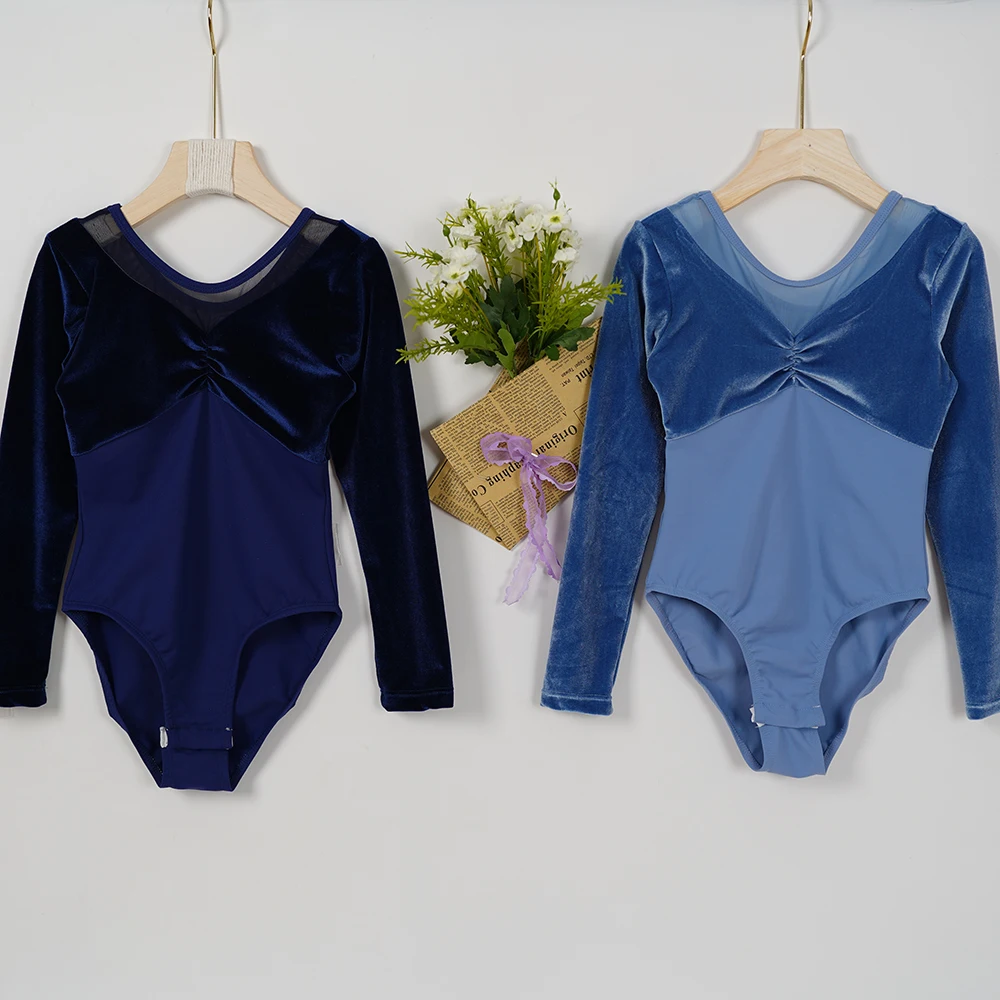 Hot selling fashionable high quality black spandex velvet modest one piece thong leotard for dancer girls