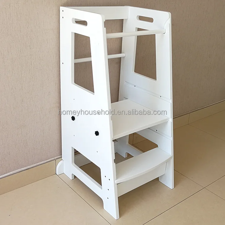 Step Stool With Adjustable Height And Safety Rail Children Kitchen Toddler Kids Learning Tower