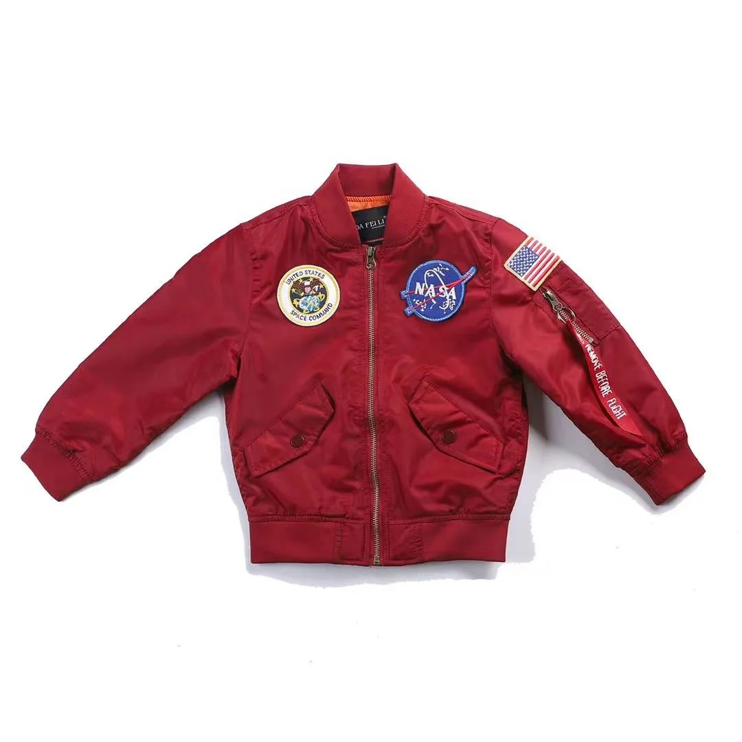 Wholesale Fall Patched Winter Windbreaker Coats Custom Letterman Boy Girls Kids Toddler Bomber Flight Jacket
