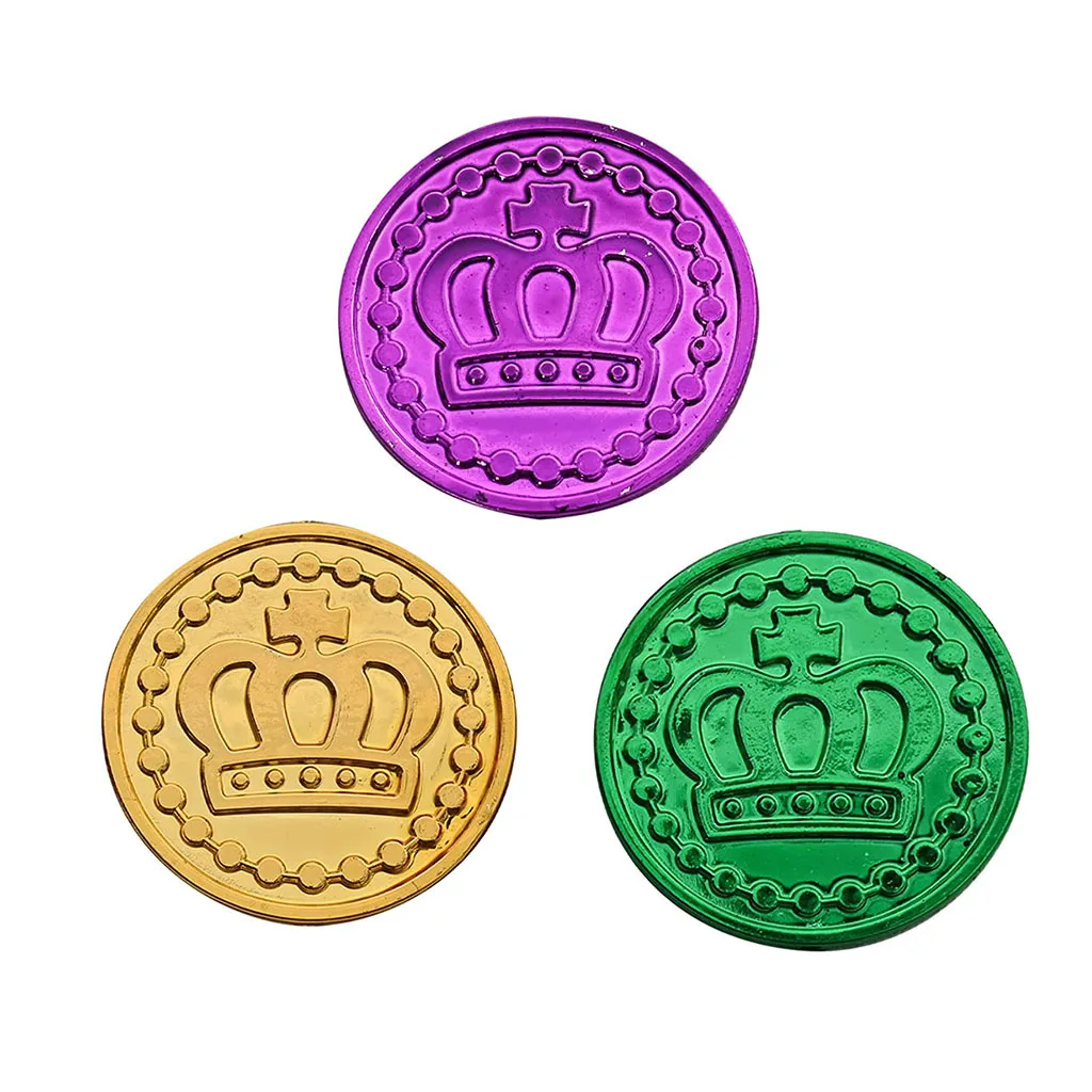Mardi Gras Party Favors Decorations Throws For Parades Fake Purple Green Golden Plastic Coins For Pirate Hunting Game Supplies