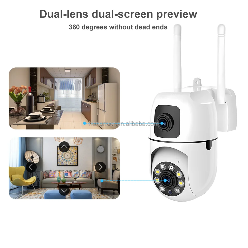 Hongnaer Indoor HD Monitor Smart Video Wireless PTZ IP CCTV Camera Dual Lens V380 Pro WiFi Home Security Surveillance Camera