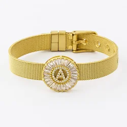 Classic Stainless Steel Watch Belt Bracelet Micro Pave CZ Crystal 26 Letters Name Bracelets Best Party Wedding Jewelry Gift