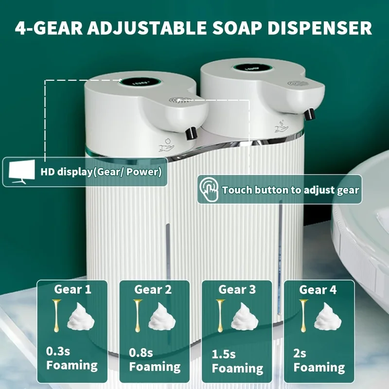 New Design Rechargeable Double Head Wall-mounted Hotel Bathroom Hand Sanitizer Shampoo Dispenser Automatic Soap Dispenser