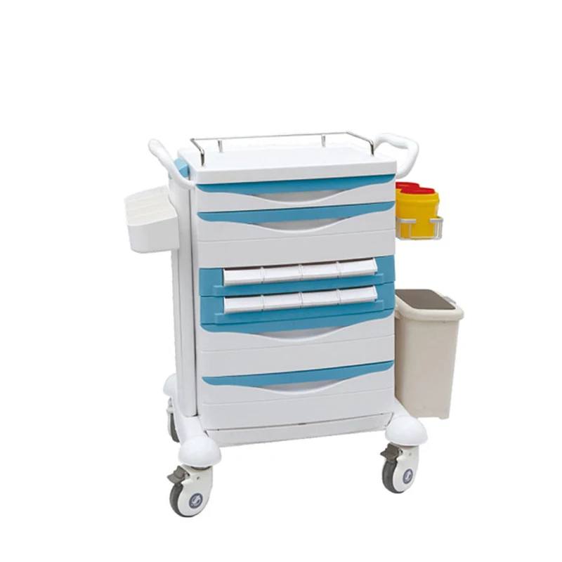 ABS hospital emergency trolley stainless steel medical cart