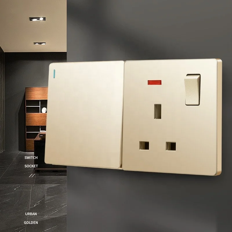 Good Quality Golden UK Africa Malta Maldives Electrical Wall Switches and Sockets Single Double Socket with USB