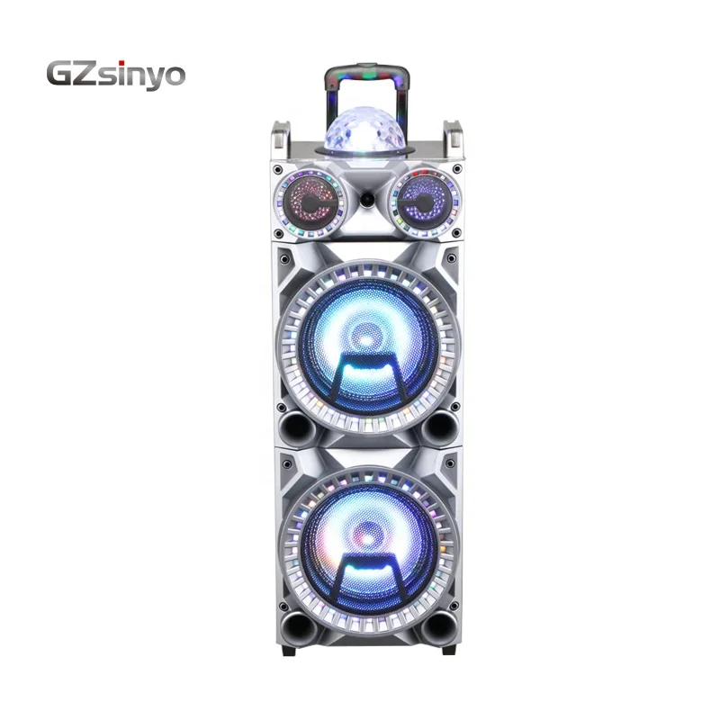 double 10inch BT  dj flashing light usb karaoke portable speaker  trolley wooden rechargeable speaker