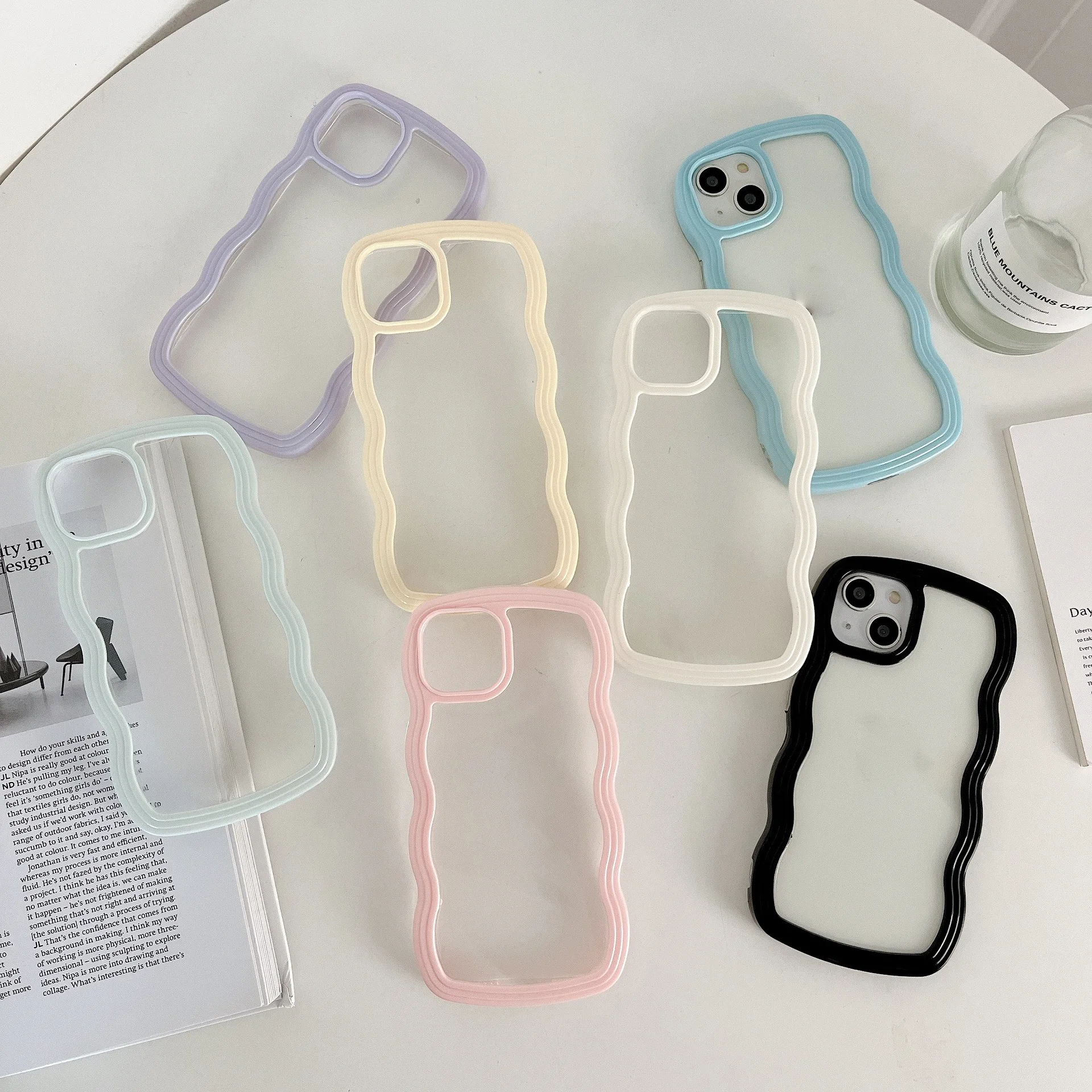 Ins style wave frame airbag anti drop transparent TPU phone case iphone 11 12 13 14 plus/pro/pro max